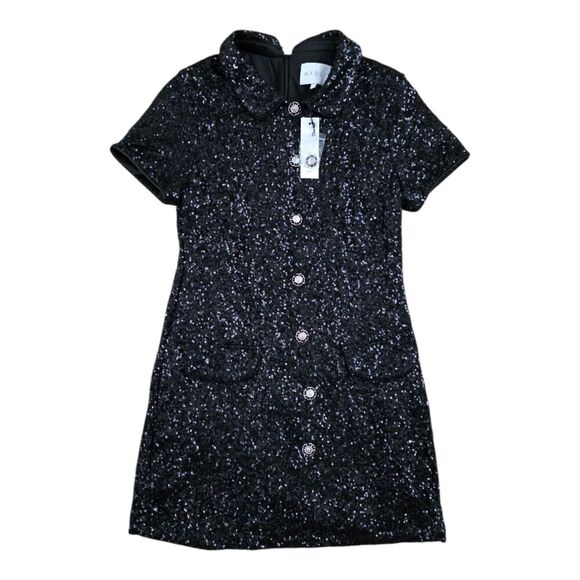 Mable Black Sequin Collared Mini Party Dress M NWT - Picture 2 of 5